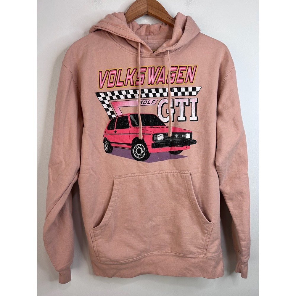 Volkswagen Golf GTI Pink Graphic Hoodie Retro Car Pullover Womens M Revhead